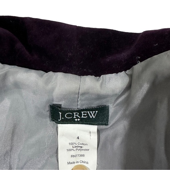 J Crew Plum 2 Button Velvet Blazer Sz 4 Jewel Tone 100% Cotton Lined Jacket EUC - Picture 9 of 15